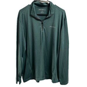 EDDIE BAUER MENS 1/4‎ ZIP LIGHTWEIGHT GREEN PULLOVER Sz L-EUC-L=28,C=48,S=25